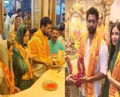 Katrina Kaif and Vicky Kaushal arrive at Siddhi Vinayak